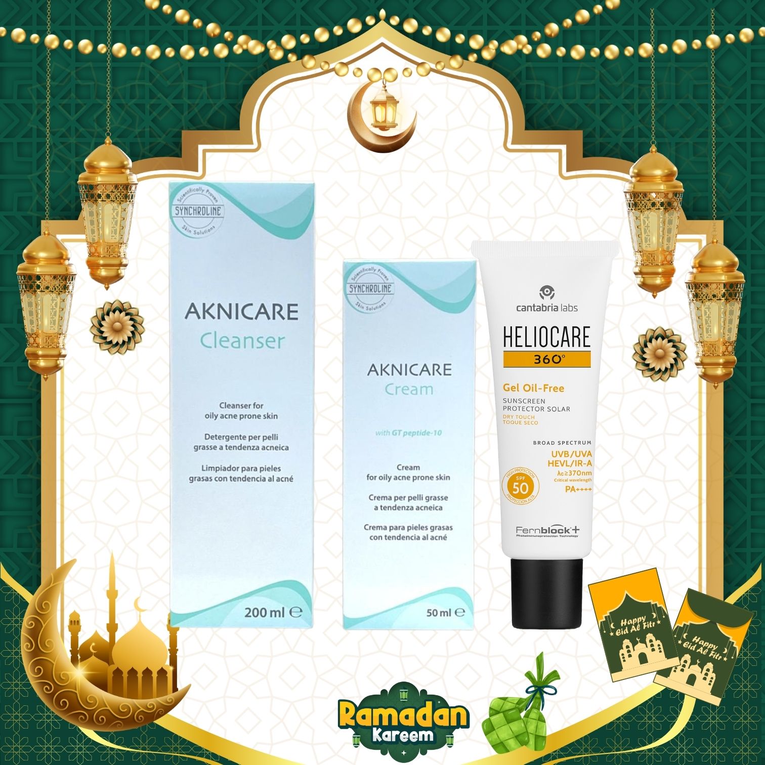 Aknicare Acne Care Clarity Set (Aknicare Cleanser 200ML + Aknicare Cream 50ML + Heliocare Gel Oil Free SPF50 50ML)