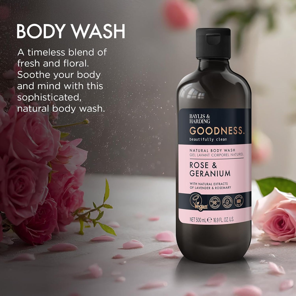 Baylis & Harding Goodness Rose & Geranium Body Wash 500ML